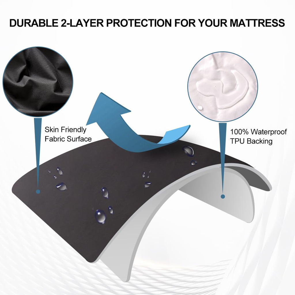 NTBED Black Waterproof Mattress Protector Cover Full Size Deep Pocket Polyester Bed Mattress Pad Cover Solid Color Fitted Sheet (54” x 75”)