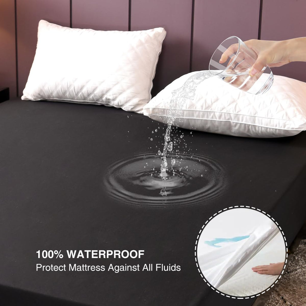 NTBED Black Waterproof Mattress Protector Cover Full Size Deep Pocket Polyester Bed Mattress Pad Cover Solid Color Fitted Sheet (54” x 75”)