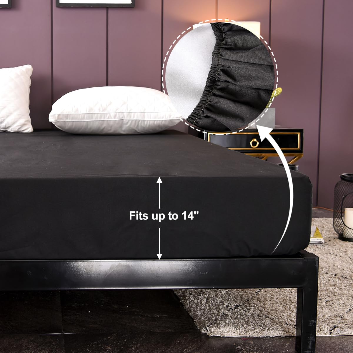 NTBED Black Waterproof Mattress Protector Cover Full Size Deep Pocket Polyester Bed Mattress Pad Cover Solid Color Fitted Sheet (54” x 75”)