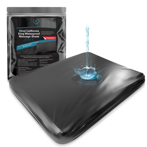 Black Vinyl Queen Waterproof Fitted Massage Bed Sheet with Side Pocket | Mattress Protector, Bed Cover for Nuru Massage - Oil, Water-Based, Silicone Safe | 60'' x 80'' + 15.7'' Deep Pocket