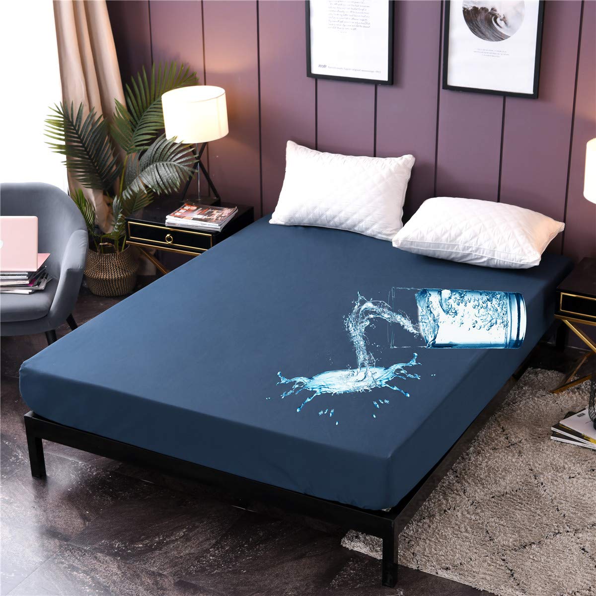 NTBED Black Waterproof Mattress Protector Cover Full Size Deep Pocket Polyester Bed Mattress Pad Cover Solid Color Fitted Sheet (54” x 75”)